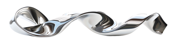 Abstract Metallic Sculpture with a Transparent Background, a Modern 3D Render of a Shiny Chrome Wave png