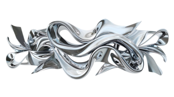 Abstract Chrome Sculpture Swirls and Flows with Transparent Background png