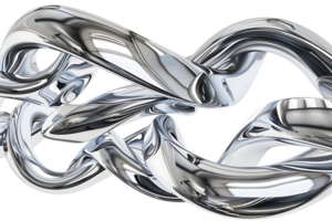 Abstract Metallic Sculpture with a Transparent Background, Shiny and Reflective 3D Design. png