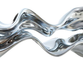 Liquid Silver Waves Flowing on a Transparent Background, 3D Rendered Abstract Metallic Design with Shiny Surface png