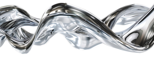 Abstract Chrome Liquid Flows with a Transparent Background,  Creating Smooth Shiny Waves png