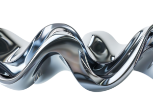 Abstract Metallic Wave Abstract Art with a Transparent Background, Shiny Chrome 3D Rendering png