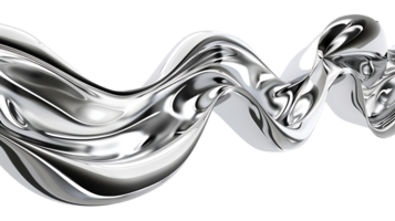 Silver Liquid Waves Flowing on a Transparent Background, Shiny Metallic Abstract Art with Reflections, 3D Rendered Graphic Design png