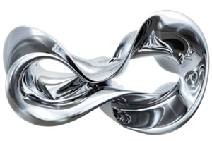 Abstract Chrome Sculpture, Metallic Form, Shiny Surface, Glossy Finish, Swirling Shape, Infinite Loop, Abstract Art, Modern Design, 3D Rendering, Digital Art, Abstract Background,  Liquid Metal, Digital Illustration, Futuristic Design, Transparent Backgro png