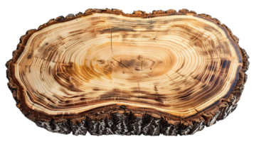 Tree Trunk Cross Section with Visible Growth Rings and Bark, Isolated on Transparent Background png