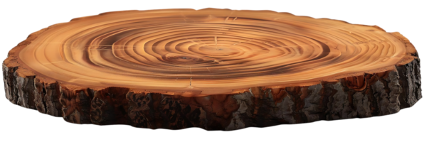 Natural Wood Slice with Transparent Background, Rustic Tree Trunk Cross Section Displaying Beautiful Grain Patterns, Perfect for Crafting and Decoration png
