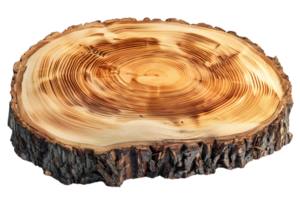 Tree Slice with Visible Rings and Bark, Isolated on Transparent Background png