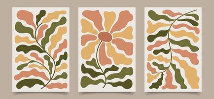 Set of wall floral retro posters. Collection of abstract tapestries in soft colors. vector