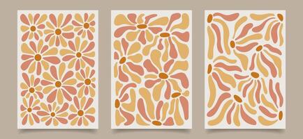 Set of wall floral retro posters. Collection of abstract tapestries in soft colors. vector