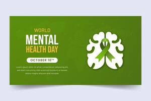 World Mental Health Day October 10th horizontal banner with brain and ribbon illustration vector