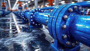 Pipeline in a factory. Steel pipelines in a factory video