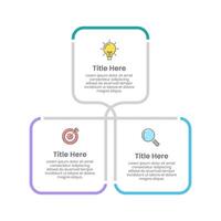 Infographic Square line elements design template. 3 process for business. Business presentation, Planning, Marketing, System and Report. vector