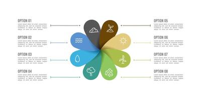 Ecology green infographic 8 element design template. Development, Green Energy, Environment, Eco system and Presentation. vector