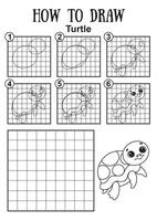 Mini game for children. How to draw a sea character. Draw an octopus pattern. Black and white illustration. vector