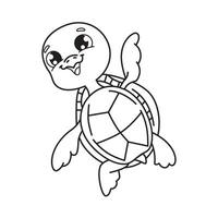 Cartoon image of a turtle. Black and white style. Linear graphics. Character for coloring book. vector