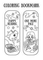 Bookmarks for children books. Illustration of a shark, mermaid at the bottom of the ocean. black and white graphics, line style vector