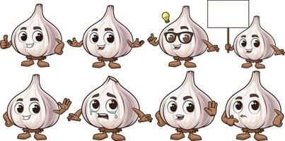 Cartoon garlic mascot character. Each image on a separate layer. vector