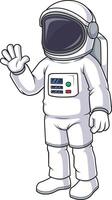 Astronaut in suit waving cartoon drawing vector