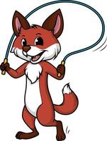 Fox playing jump rope cartoon drawing vector