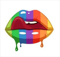 Rainbow Lips with Tongue and Droplets in a Illustration vector