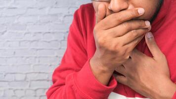 Sick man got flu allergy sneezing and blowing nose video