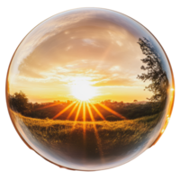 Sunset reflection in a crystal ball on a hillside png