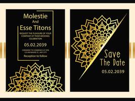 Golden mandala and abstract pattern Wedding invitation card with luxury background Template vector