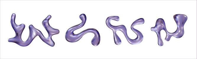 Chrome liquid abstract shapes. Metal 3D elements in Y2K stile. Aesthetic futuristic design elements. vector