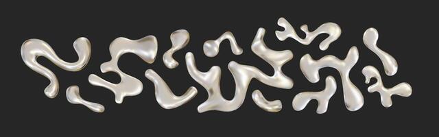 Chrome liquid shapes in y2k style. Realistic 3d metal silver fluid form in aesthetic futuristic. vector