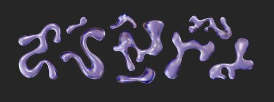 Liquid abstract liquid shapes on black background. Realistic 3d metal fluid form in aesthetic futuristic. vector