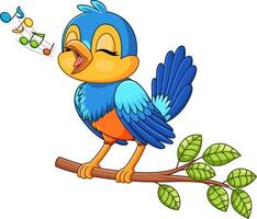 Cute bird singing on a tree branch vector