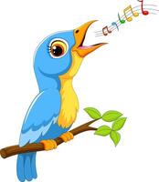 Cute bird singing on a tree branch vector