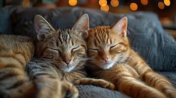 Two cute cats sleeping soundly photo