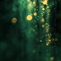 Green and gold abstract background with blurred circles of light. photo