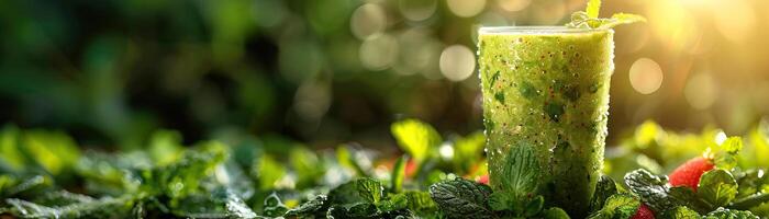A refreshing green smoothie made with spinach, kale, cucumber, and apple. photo