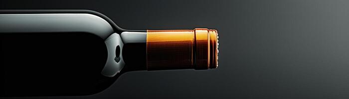 A close up of a bottle of red wine on a black background. photo