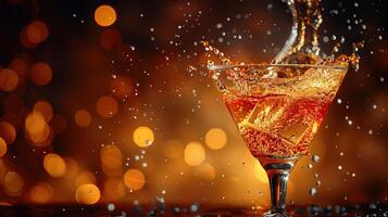 A martini glass with a splash of liquid. photo