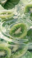 kiwi slices falling into water photo