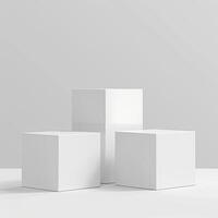 3d rendering of three podiums of different heights against a white background photo