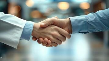 Doctor and patient shaking hands photo