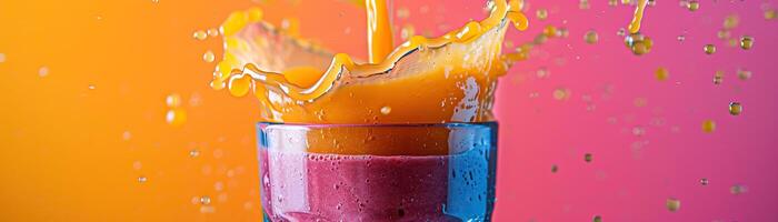 Orange juice being poured into a glass, creating a splash. photo