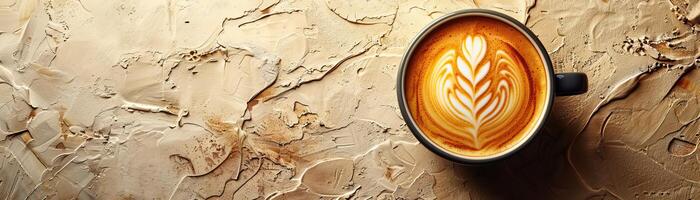 latte art coffee cup on a textured background photo