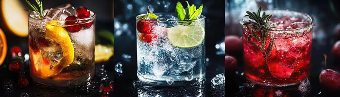 A vibrant collection of refreshing cocktails with fruits and herbs, ideal for summer gatherings and festive celebrations. photo