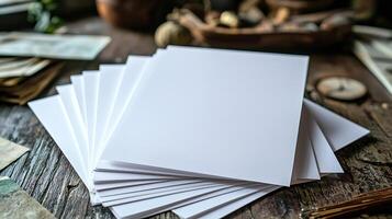 8 pieces of white blank paper scattered on a table photo