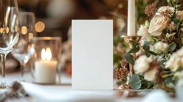 4x9 in blank, white wedding menu card mockup photo