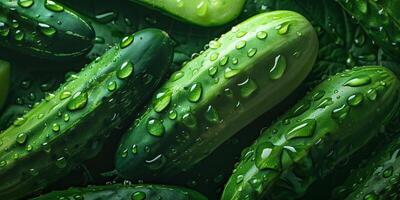 Fresh organic cucumbers with water drops. photo