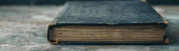 Close-up of an old witch's spell book, mystical and dark, editorial photography, empty space for text on left photo