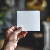 a photo of hand holding a postcard the postcards orientation is vertical and blank