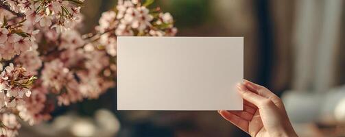 a etsy listing image displaying a 5x7inch blank white page being held by a womans hand ,in the sakura style of handcrafted designs photo