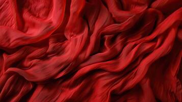 A close-up of flowing red fabric with intricate folds and luscious textures, creating a sense of elegance and movement in vibrant color. photo